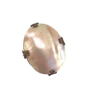 Vintage Victorian Mother Of Pearl Oval Ornate Brooch Brass Detailing